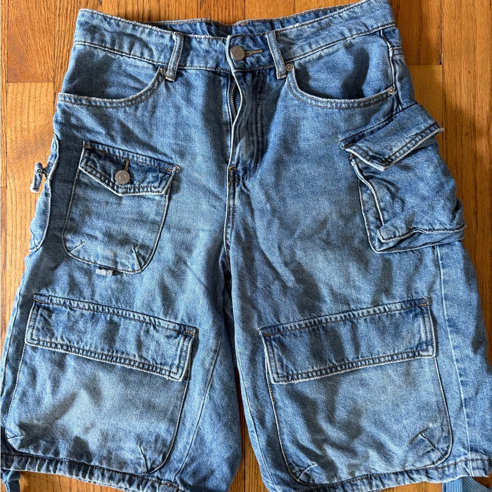 Urban Outfitters BDG Blue Cargo Denim Shorts Relaxed Fit